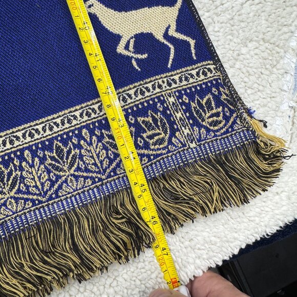 Abu Gazala Egyptian Blue Throw Shawl Or Wall Hanging Deer & Floral Fringe Trim - Picture 6 of 6